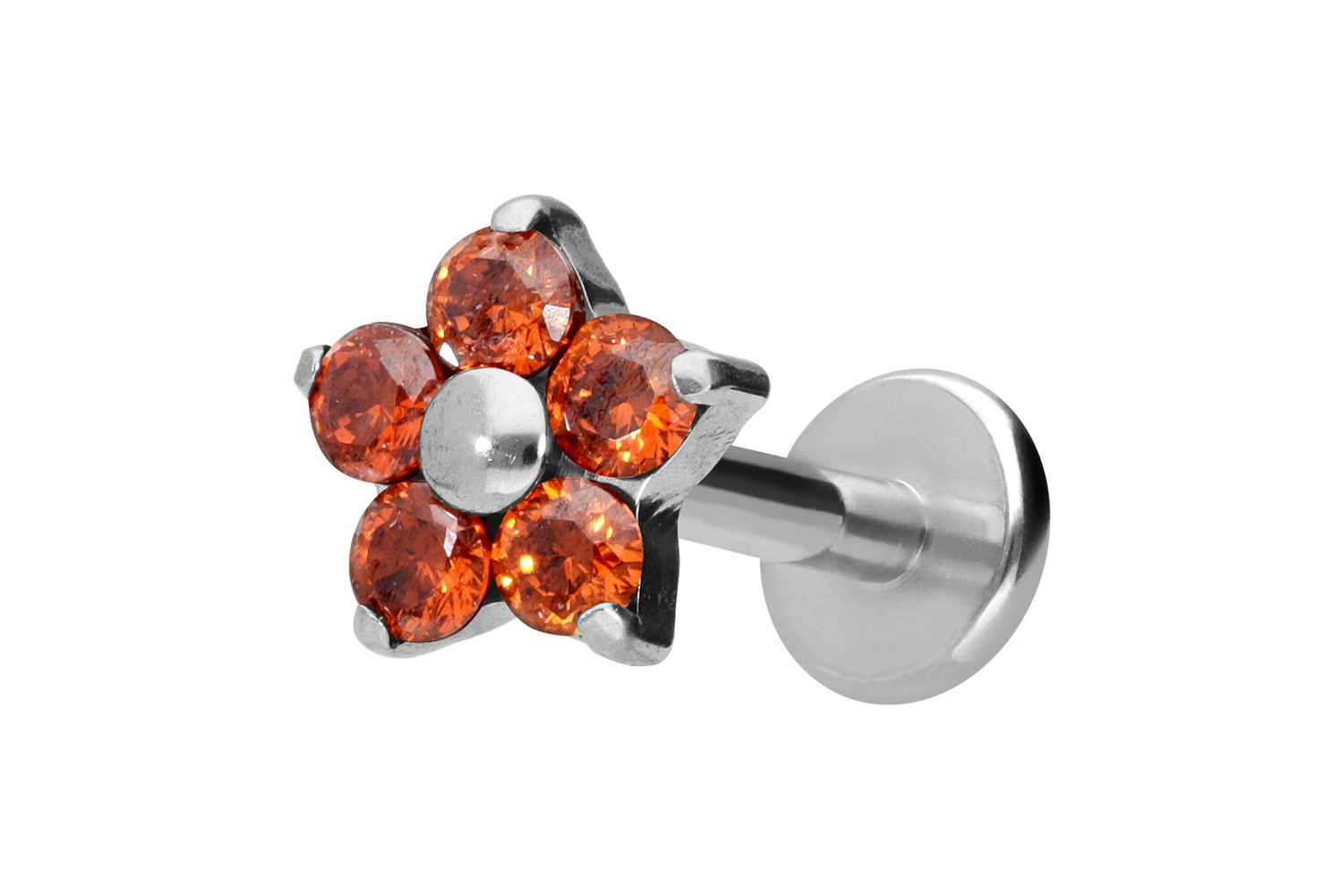 Titan Labret Piercing mit Innengewinde KRISTALLBLUME